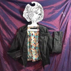 Black leather jacket.